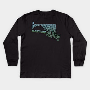 Maryland State Outline Maze & Labyrinth Kids Long Sleeve T-Shirt